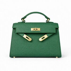 TU-LX Grace Kelly Vegan Leather Handbag Small, Green, Brand new
